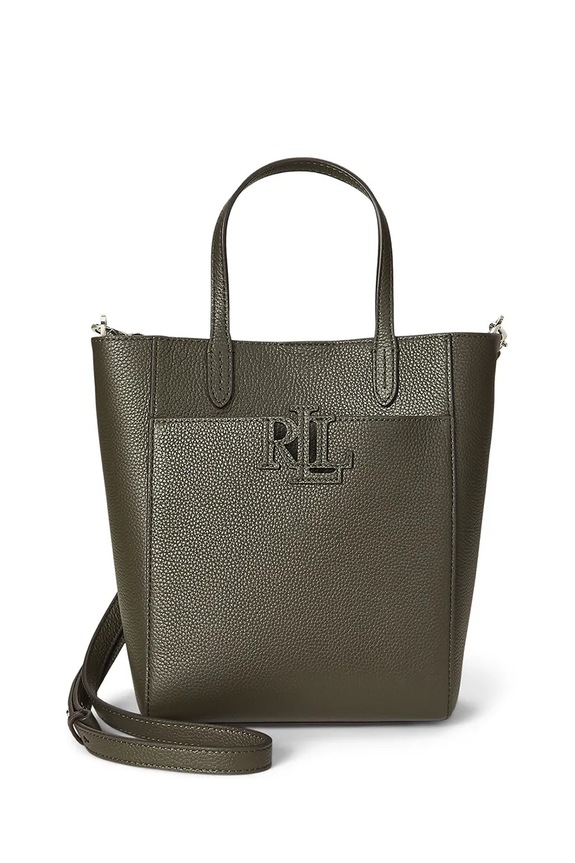 Δερμάτινη τσάντα Lauren Ralph Lauren απλικέ πράσινο 431966760