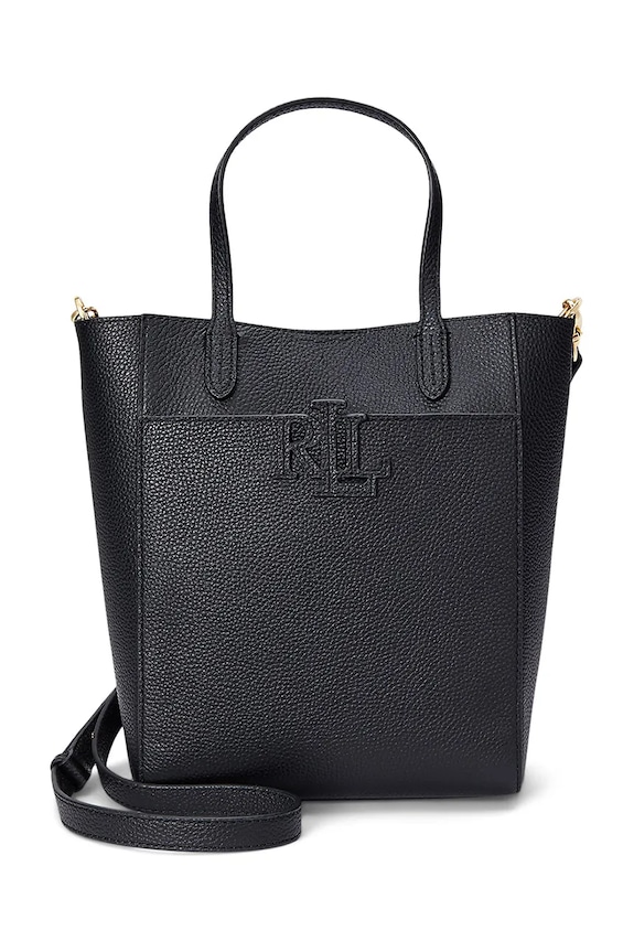 Kožená kabelka Lauren Ralph Lauren usňová koža čierna 431966760