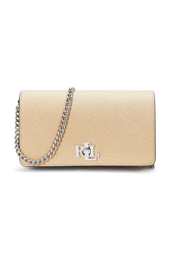Lauren Ralph Lauren torebka skórzana skóra licowa beżowy 432966784