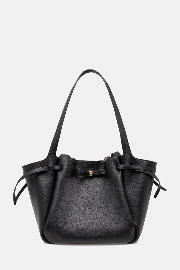 Kožna torba Tory Burch Romy Pebbled Tote bez uzorka crna 163388.001