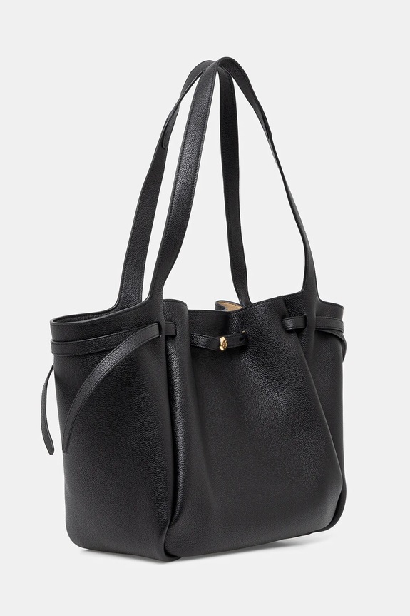 Kožna torba Tory Burch Romy Pebbled Tote 163388.001 crna SS26