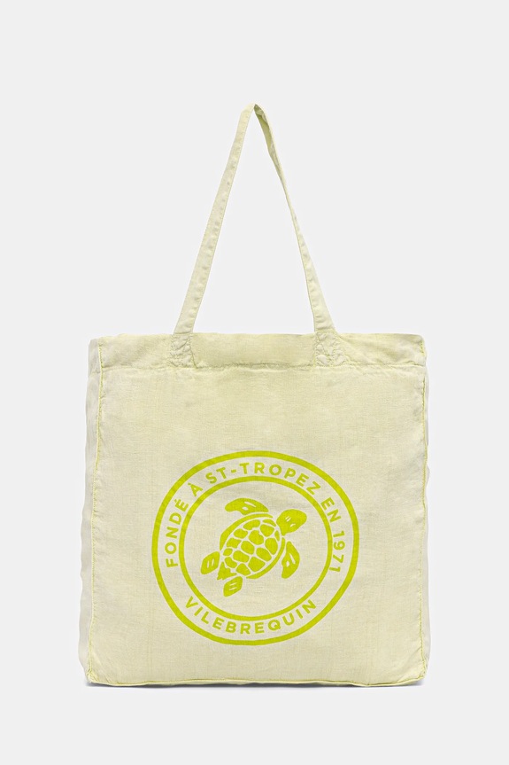Λινή τσάντα παραλίας Vilebrequin BABEL υφασμάτινο πράσινο BBLA1111