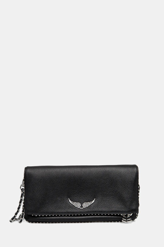 ZADIG&VOLTAIRE geantă de piele ROCK GRAINED LEATHER STUDS nu incape in A4 negru LWBA00002.11