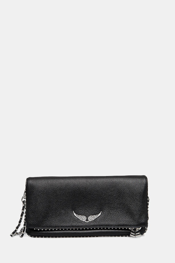 ZADIG&VOLTAIRE geantă de piele ROCK GRAINED LEATHER STUDS nu incape in A4 negru LWBA00002.11