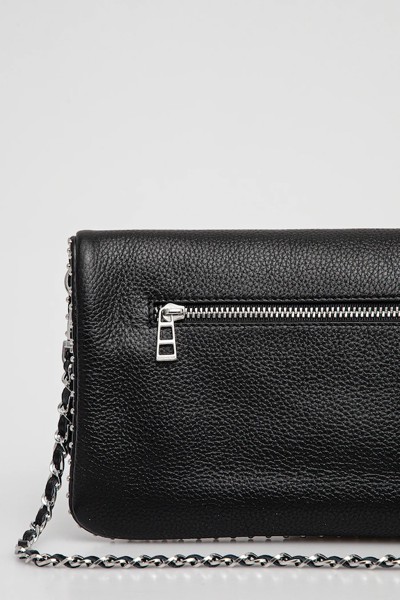 Accesorii ZADIG&VOLTAIRE geantă de piele ROCK GRAINED LEATHER STUDS LWBA00002.11 negru