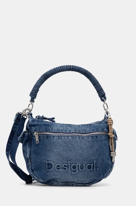 Desigual torebka jeansowa HALF LOGO tekstylny niebieski 25SAXD28