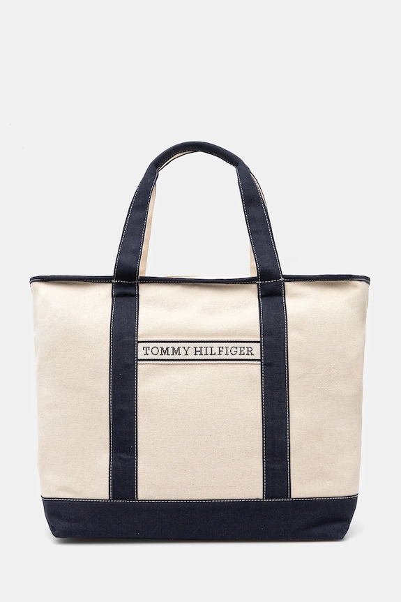 Bavlněná kabelka Tommy Hilfiger hladký béžová AW0AW17421