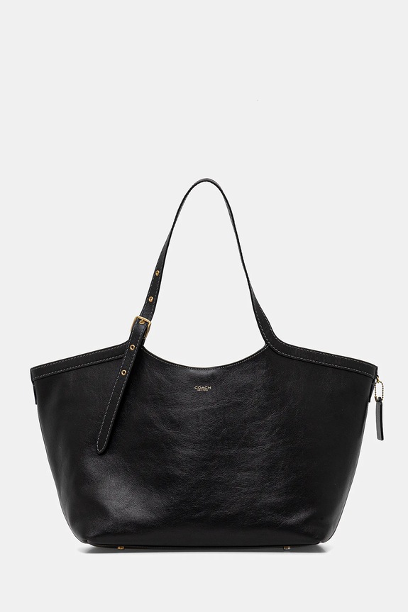 Кожена чанта Coach Gramercy Tote Bag изчистен черен CAM00