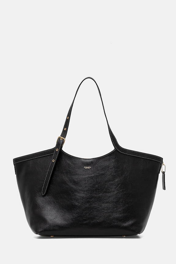 Кожена чанта Coach Gramercy Tote Bag изчистен черен CAM00