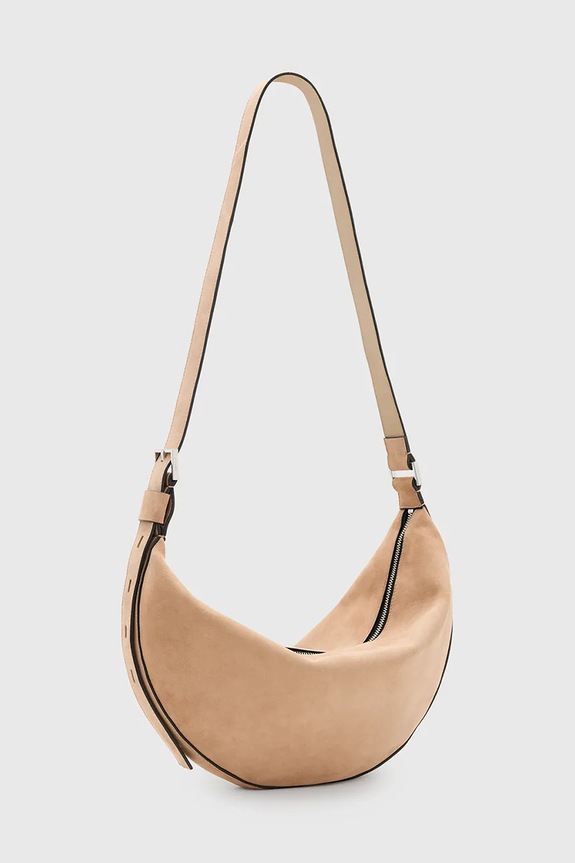 Замшевая сумочка AllSaints HALFMOON W098XC бежевый SS25