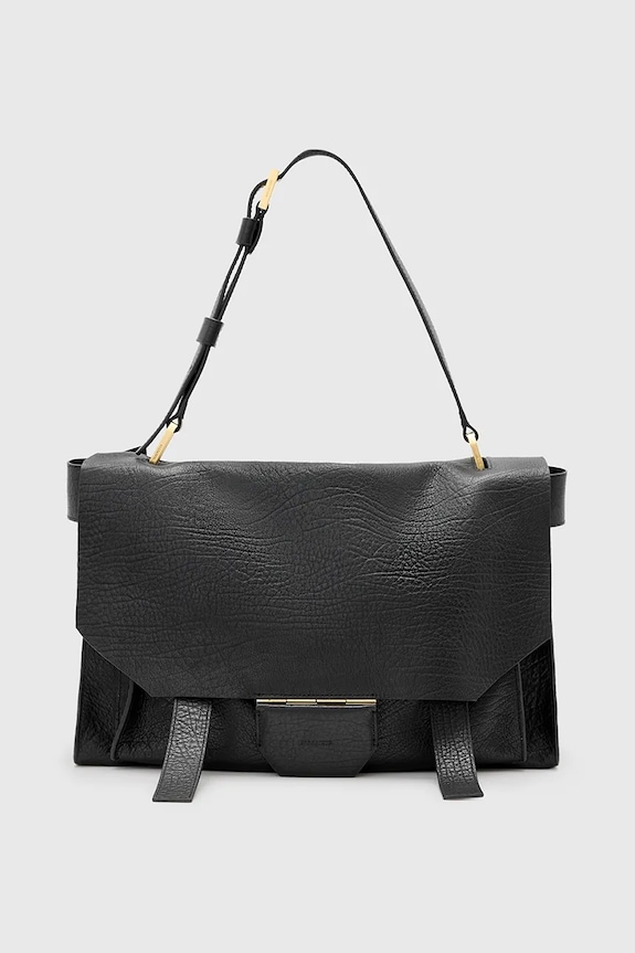 Kožna torba AllSaints URSA bez uzorka crna W115XC