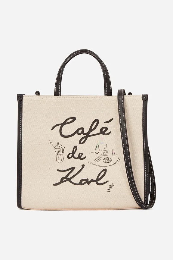 Karl Lagerfeld borsa a mano in cotone sovrastampa beige A2W50028