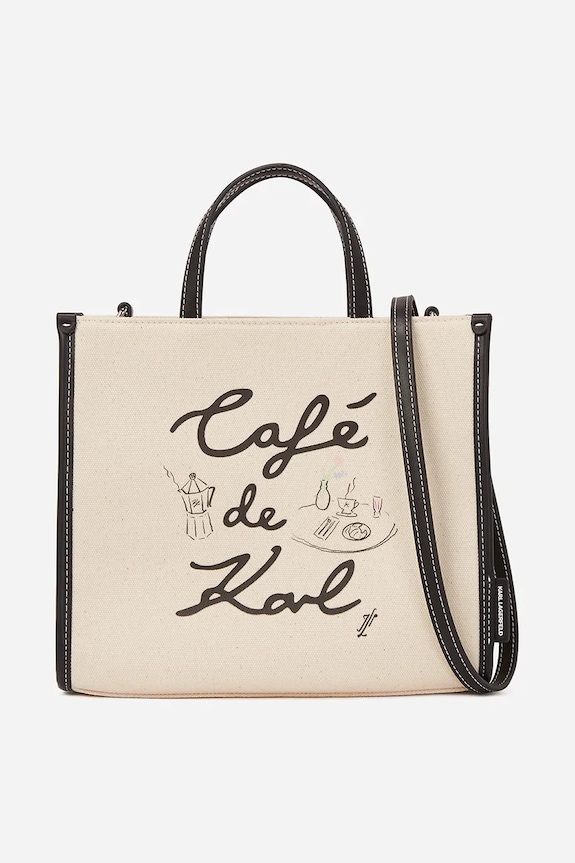 Karl Lagerfeld borsa a mano in cotone sovrastampa beige A2W50028