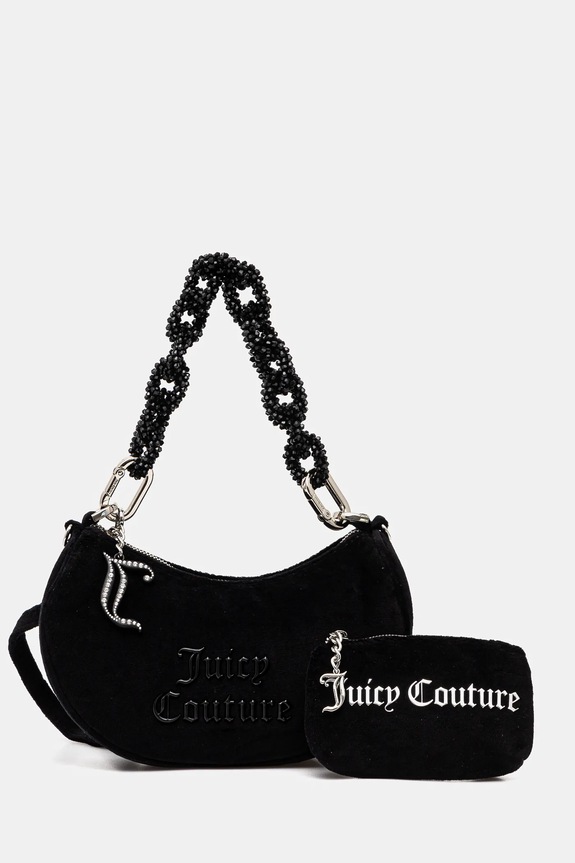 Juicy Couture borsa in velluto BLOSSOM RHINESTONE CHAIN applique nero BEJL58834WCO