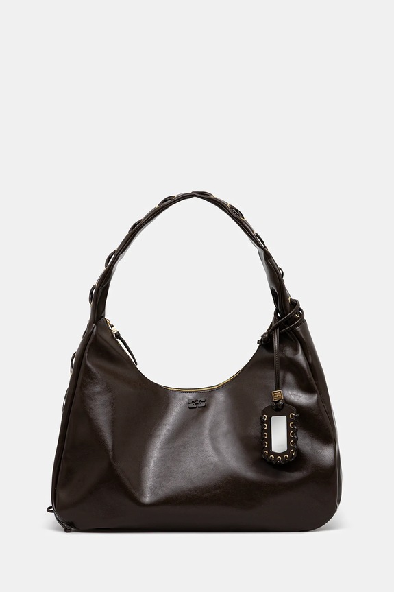 GANNI torba Hobo XXL Crinkle Oleatex imitacja skóry licowej brązowy A6846