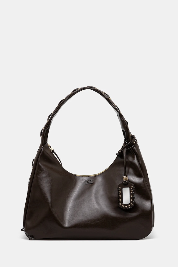 GANNI torba Hobo XXL Crinkle Oleatex imitacja skóry licowej brązowy A6846