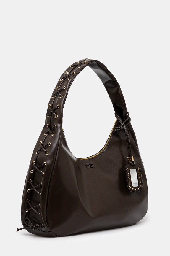 GANNI torba Hobo XXL Crinkle Oleatex A6846 brązowy AW25