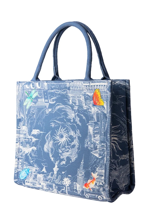 Lilou geantă SHOP/MED/CANVAS/BLUE multicolor SS25