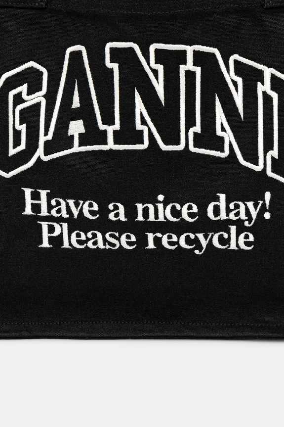 GANNI torebka bawełniana Large Easy Shopper Contrasted Logo czarny A6647