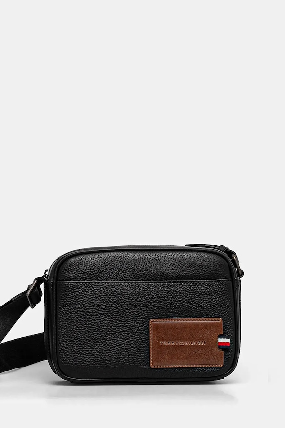 Kožna torbica Tommy Hilfiger natpis crna AM0AM13311