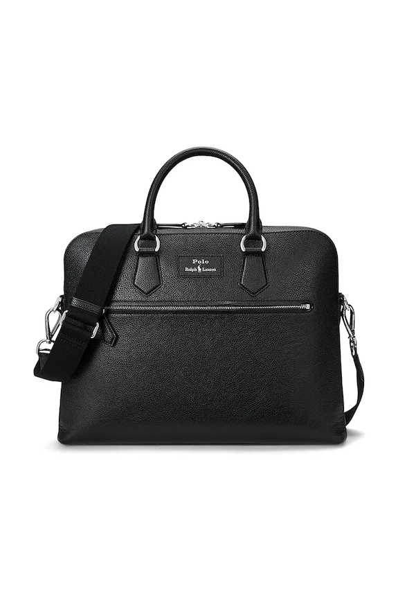 Шкіряна сумка Polo Ralph Lauren гладкий чорний 405962458