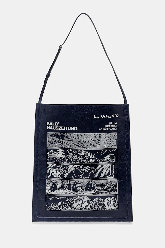Usnjena torba Bally 34 x 40 x 10 cm Ustreza A4 mornarsko modra MAE05A