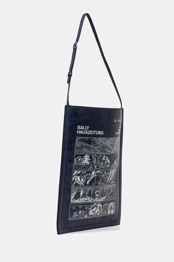 Usnjena torba Bally 34 x 40 x 10 cm MAE05A mornarsko modra AW25