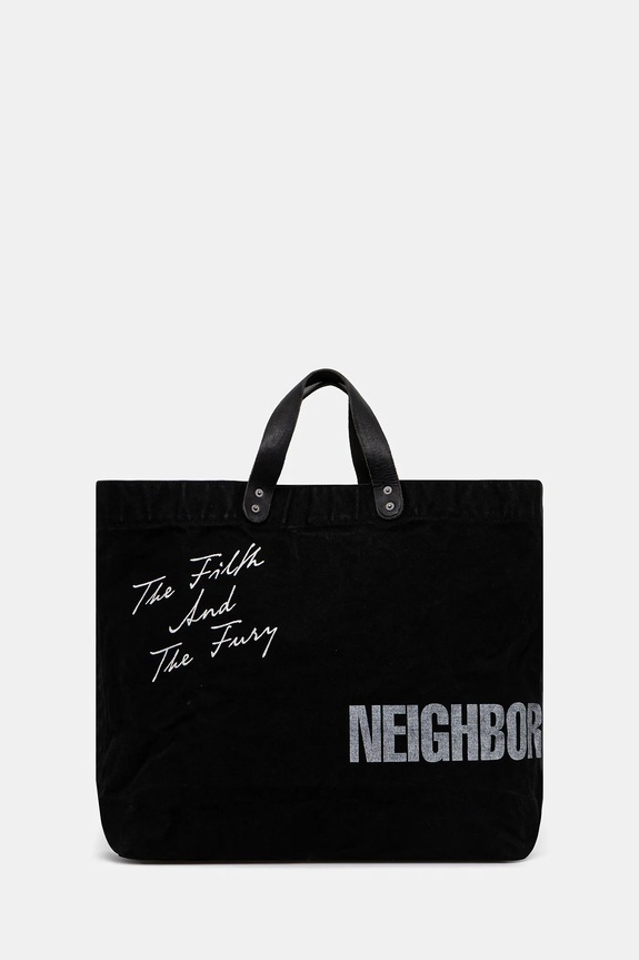 NEIGHBORHOOD bag Washed Canvas Tote Bag 48 x 42 x 13 cm applique black 242TQNH.CG01