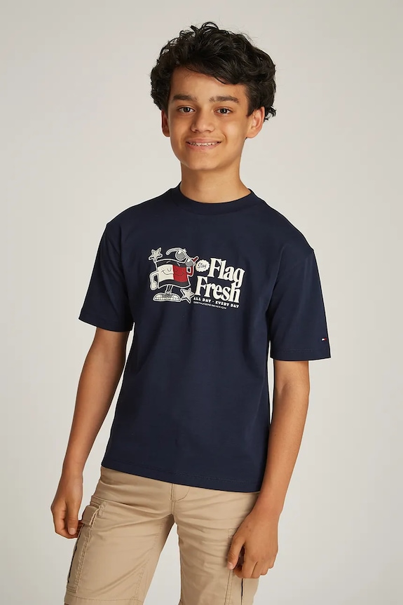 Παιδικό βαμβακερό μπλουζάκι Tommy Hilfiger στάμπα μαύρο KB0KB09354.74.122.PPYA