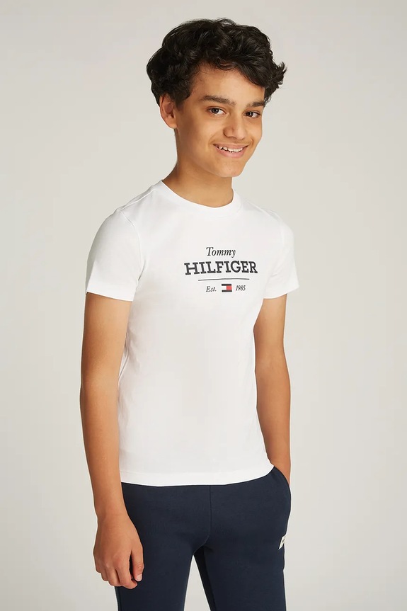 Dječja pamučna majica kratkih rukava Tommy Hilfiger print bijela KB0KB09356.98.122.PPYA