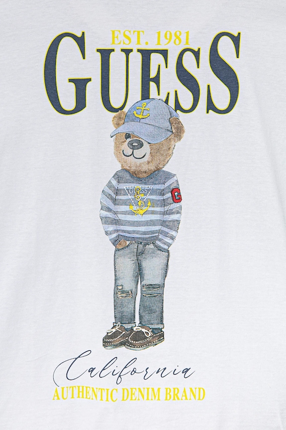 Παιδικό βαμβακερό μπλουζάκι Guess λευκό L5RI17.K8HM4.PPYA