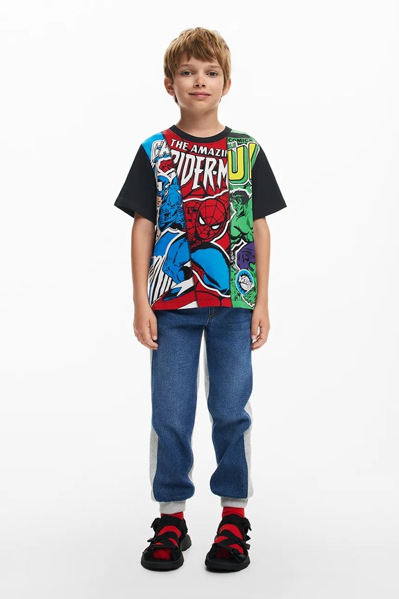 Dječja pamučna majica kratkih rukava Desigual x Marvel 25SBTK06 crvena