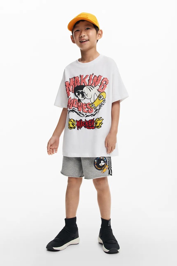Otroška bombažna kratka majica Desigual x Disney Okrogel bela 25SBTK14