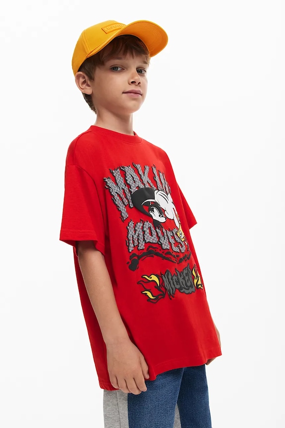 Otroška bombažna kratka majica Desigual x Disney Okrogel rdeča 25SBTK14