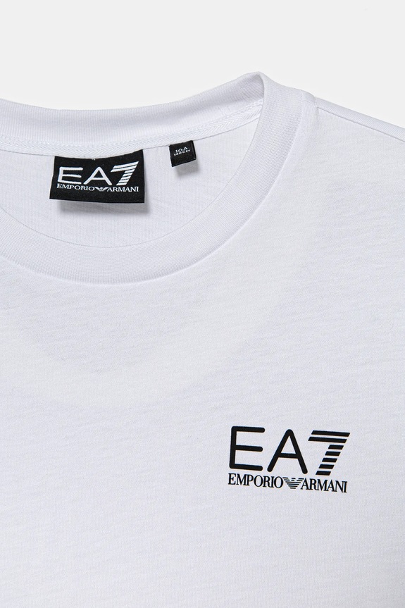 Dječaci Dječja pamučna majica kratkih rukava EA7 Emporio Armani 7B000020.AF10378 bijela