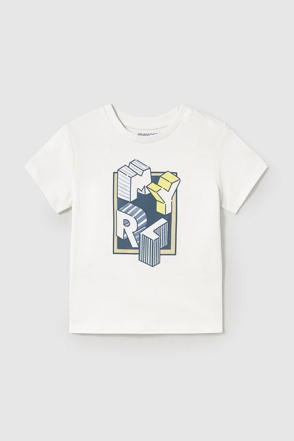 Mayoral t-shirt bawełniany dziecięcy nadruk biały 106.3E.Baby.PPYA