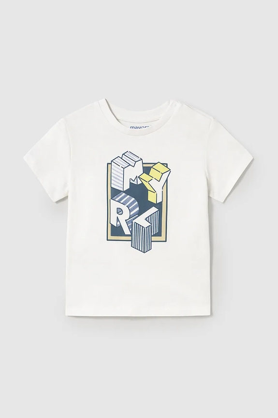 Mayoral t-shirt bawełniany dziecięcy nadruk biały 106.3E.Baby.PPYA