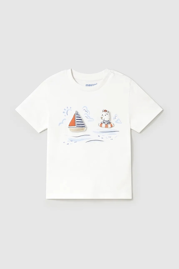 Mayoral t-shirt bawełniany dziecięcy nadruk biały 1059.3E.Baby.PPYA