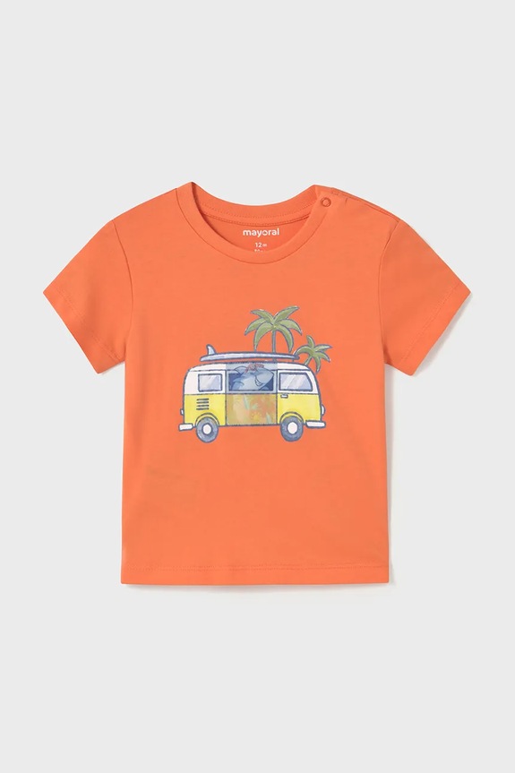 Mayoral t-shirt bawełniany dziecięcy nadruk pomarańczowy 1063.3H.Baby.PPYA