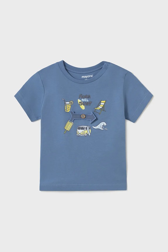 Mayoral t-shirt bawełniany dziecięcy nadruk niebieski 1064.3H.Baby.PPYA