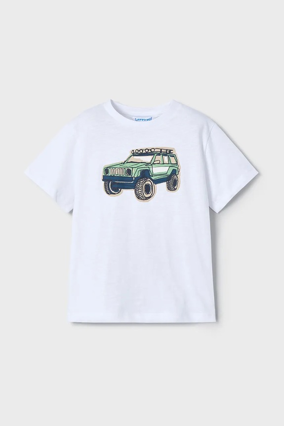 Mayoral t-shirt bawełniany dziecięcy nadruk biały 3031.5E.Mini.PPYA