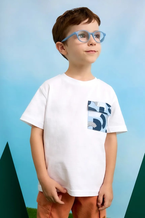Mayoral t-shirt bawełniany dziecięcy nadruk niebieski 3032.5E.Mini.PPYA