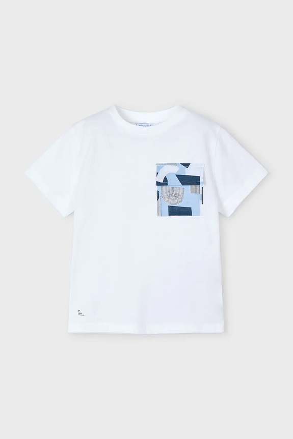 Mayoral t-shirt bawełniany dziecięcy 3032.5E.Mini.PPYA niebieski SS25