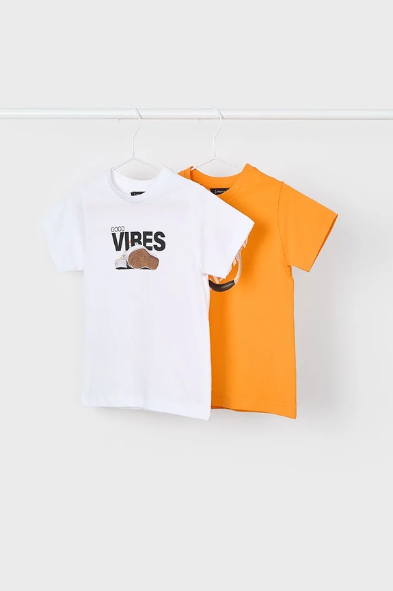 Mayoral t-shirt bawełniany dziecięcy 2-pack nadruk pomarańczowy 3040.5G.Mini.PPYA