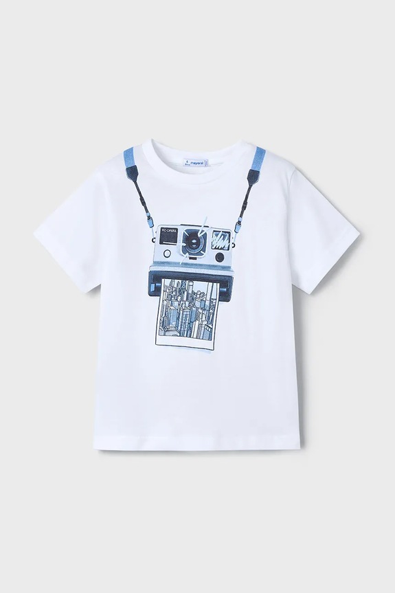 Mayoral t-shirt bawełniany dziecięcy nadruk niebieski 3044.5H.Mini.PPYA