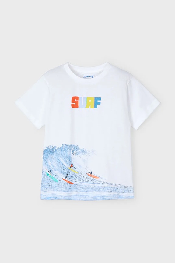 Mayoral t-shirt bawełniany dziecięcy 3046.5J.Mini.PPYA biały SS25