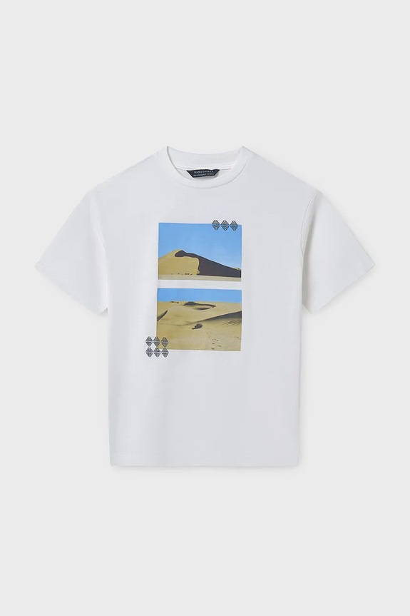 Mayoral t-shirt bawełniany dziecięcy nadruk beżowy 6007.7D.Junior.PPYA