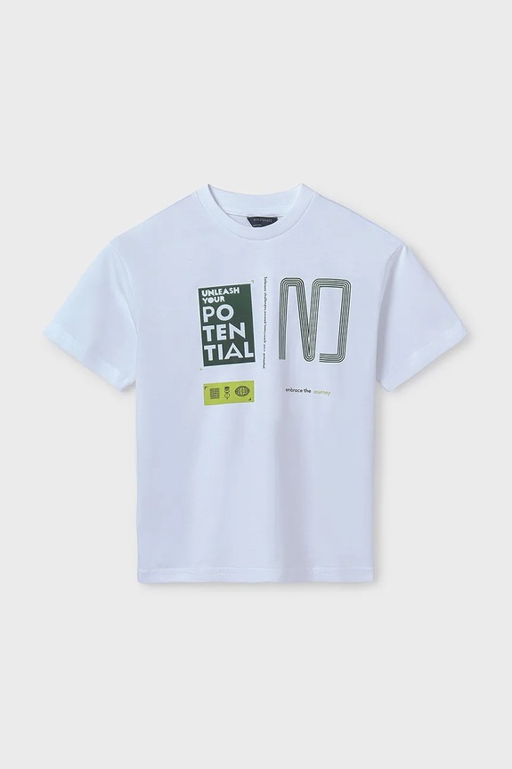 Mayoral t-shirt bawełniany dziecięcy bawełna biały 6014.7E.Junior.PPYA