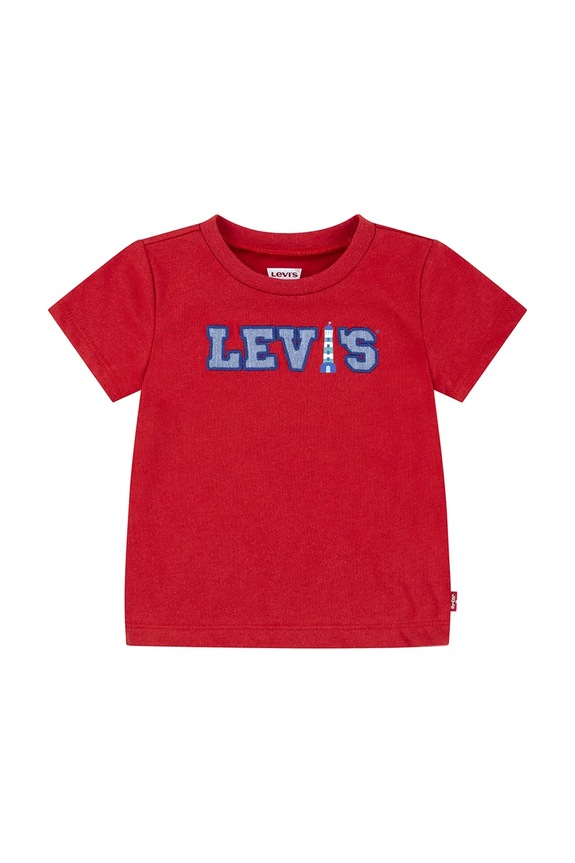 Μωρό βαμβακερό μπλουζάκι Levi's LOGO CHAMBRAY APPLIQUE TEE απλικέ κόκκινο 6EM317