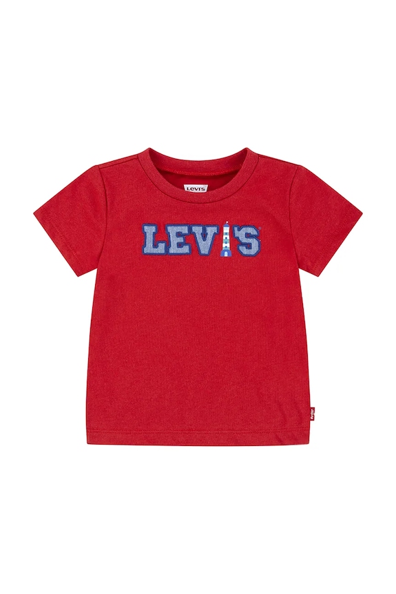Μωρό βαμβακερό μπλουζάκι Levi's LOGO CHAMBRAY APPLIQUE TEE απλικέ κόκκινο 6EM317